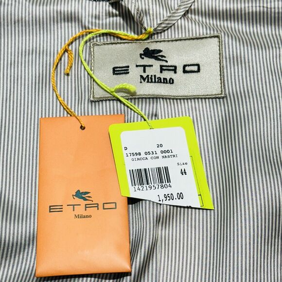 ETRO Milano 44 US/8 Ribbons Blazer Jacket Gray Black Round Neck NWT $1950 - Picture 11 of 12